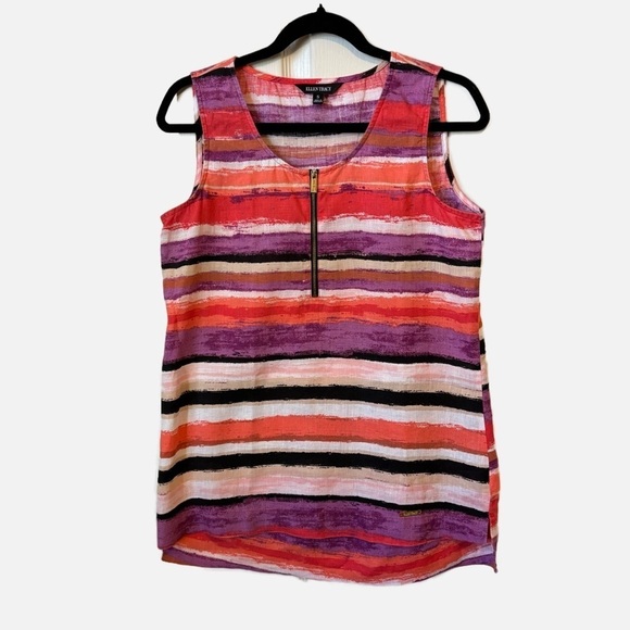 Ellen Tracy Linen Sleeveless Striped Orange Purple Tunic Top Small - Picture 11 of 11